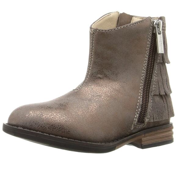 Kenneth Cole Downtown Girl Bronze Synthetic & Leather Fringe Ankle Boots 5 - Picture 2 of 10